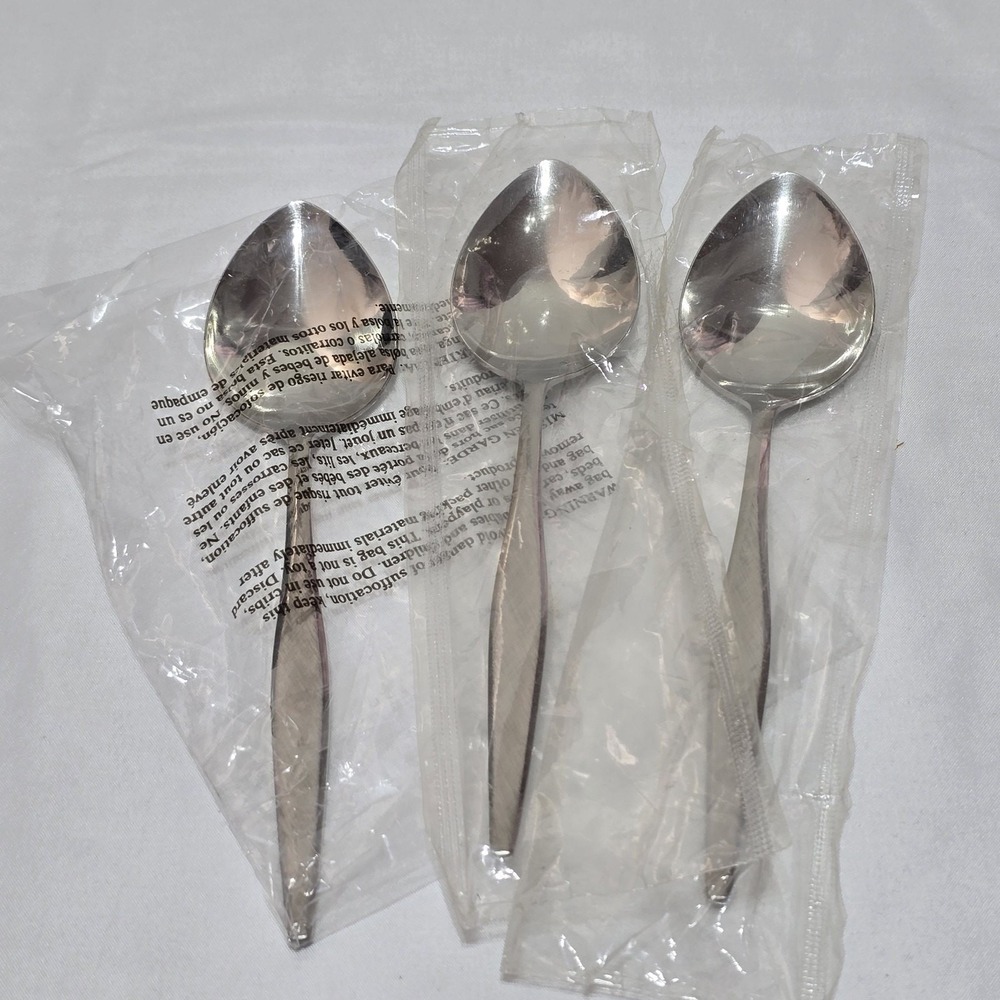 3 ONEIDA Windrift Soup Spoons WM A ROGERS PREMIER Burnished Stainless Flatware
